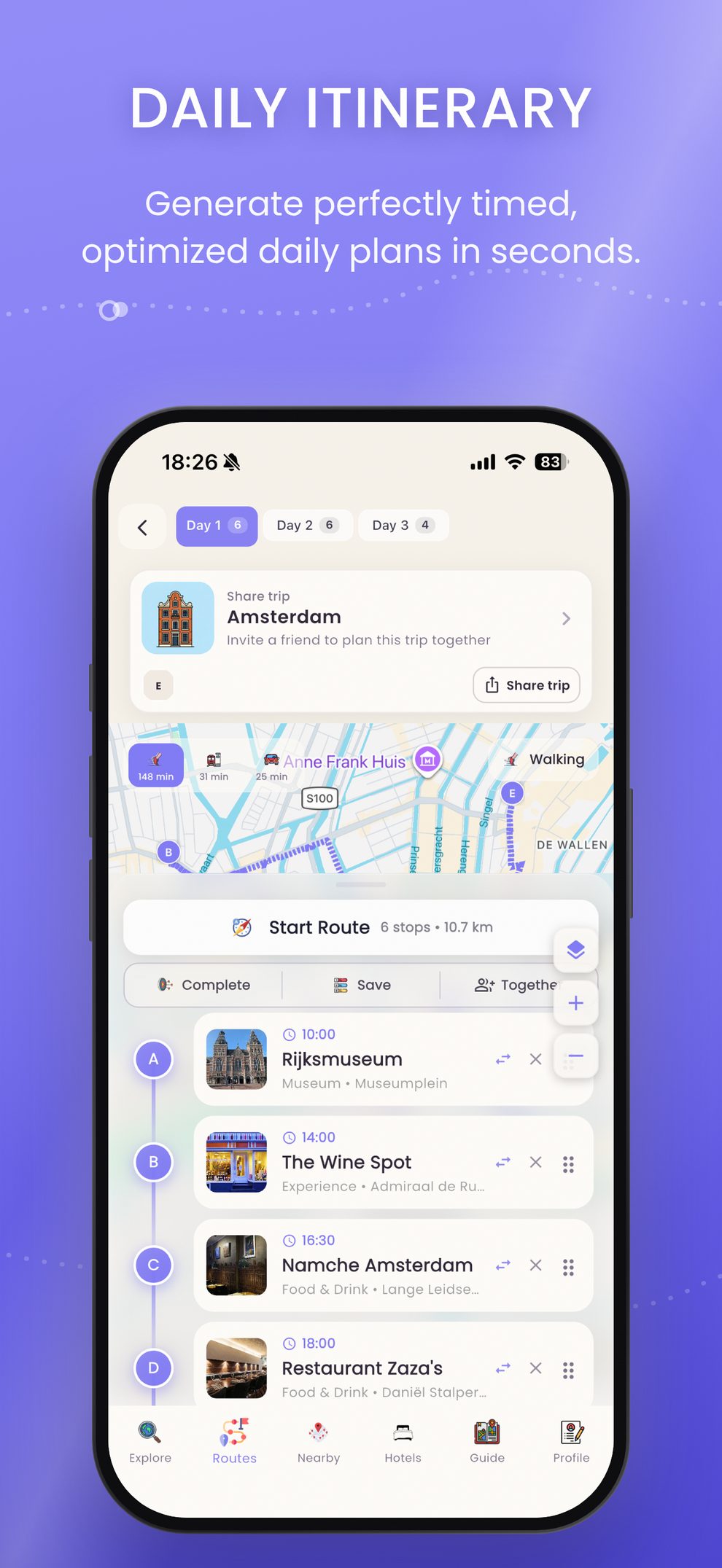 MyWay Daily Itinerary – Generate timed daily plans in seconds